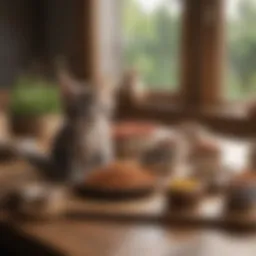 A diverse selection of kitten food types displayed on a wooden table
