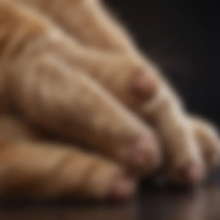 Close-up of a cat's paws kneading, highlighting the anatomy involved.