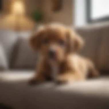 Lasa Opsi puppy relaxing on a couch