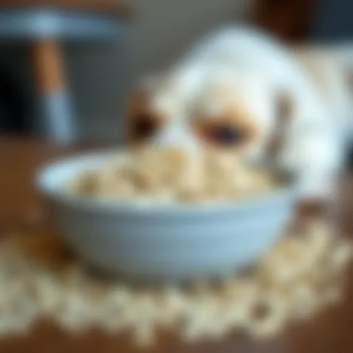 A bowl of oatmeal prepared for dogs