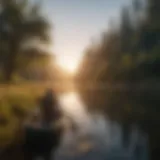 A serene waterway showcasing a paddle fishing scene at dawn