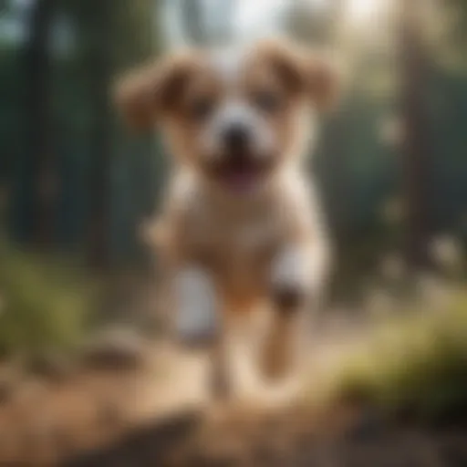 A playful puppy leaping with joy, showcasing excitement.