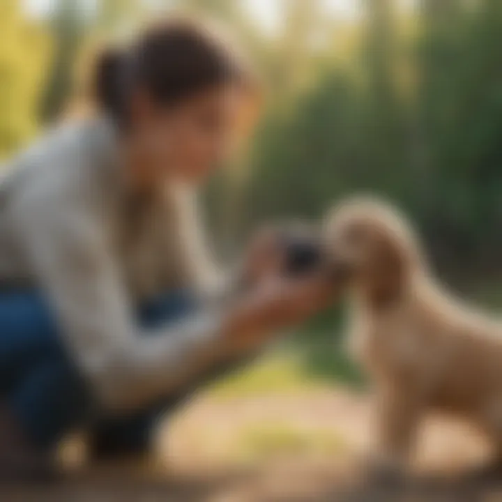 A trainer guiding a puppy through a learning session, demonstrating effective training techniques.