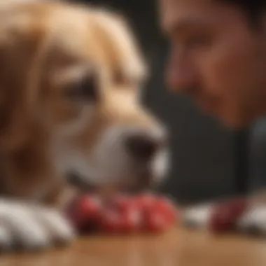 Veterinarian examining a dog with a concerned expression.