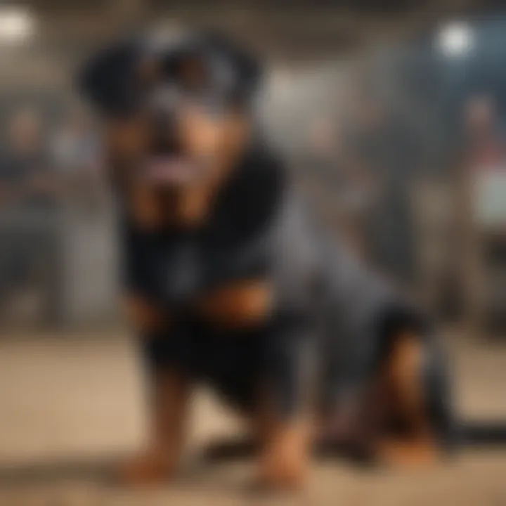 An experienced breeder showcasing a Rottweiler at a dog show