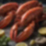 A vibrant display of spiny lobsters in a market setting, showcasing their unique features.