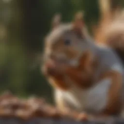 A close-up of a squirrel nibbling on a nut