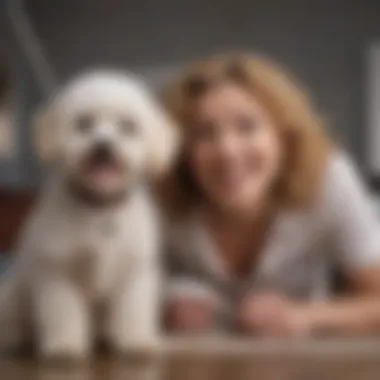 Playful Interaction with the Bichon-Poodle Cross A playful Bichon-Poodle cross interacting with its owner