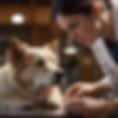 A vet examining a dog to assess its health