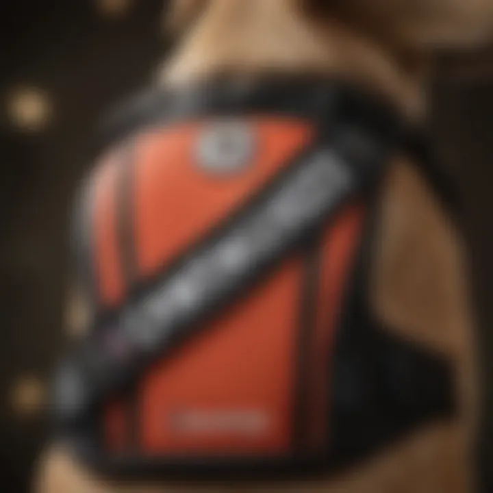 Close-up of a service dog vest highlighting color details