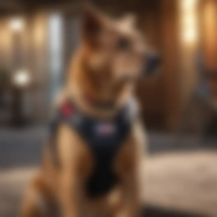 Colorful service dog vest in a public setting