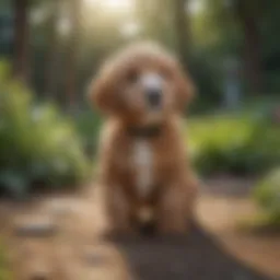 Charming Double Doodle puppy playing in a garden
