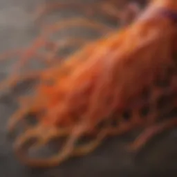 A close-up view of saffron threads showcasing their vibrant color and texture, symbolizing luxury and rarity.