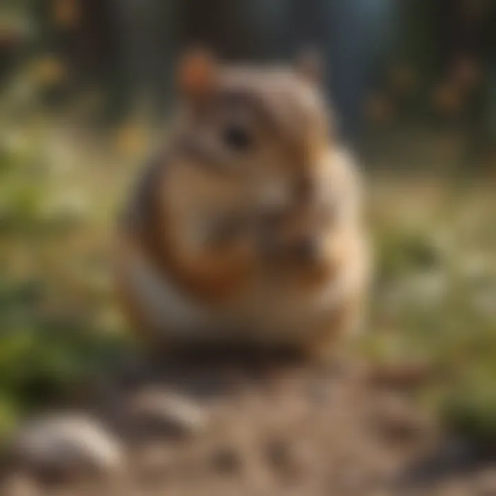 Close-up of a chipmunk foraging for seeds