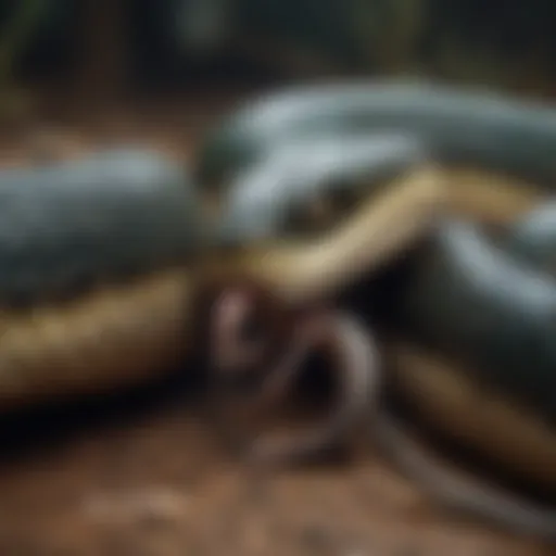 Close-up of a snake capturing its prey