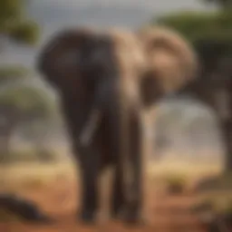 A majestic African elephant standing amidst a lush savannah landscape.