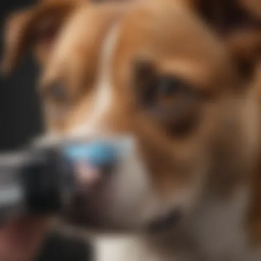 A close-up view of a dog microchip being scanned by a reader.