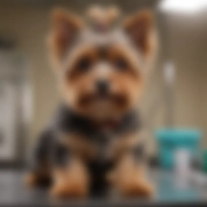 Yorkie Poo with a vet during a check-up