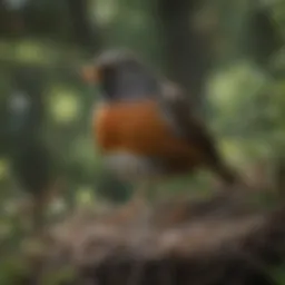 American Robin constructing its nest