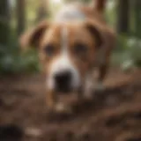 A curious dog digging in the soil