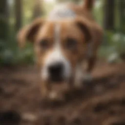 A curious dog digging in the soil