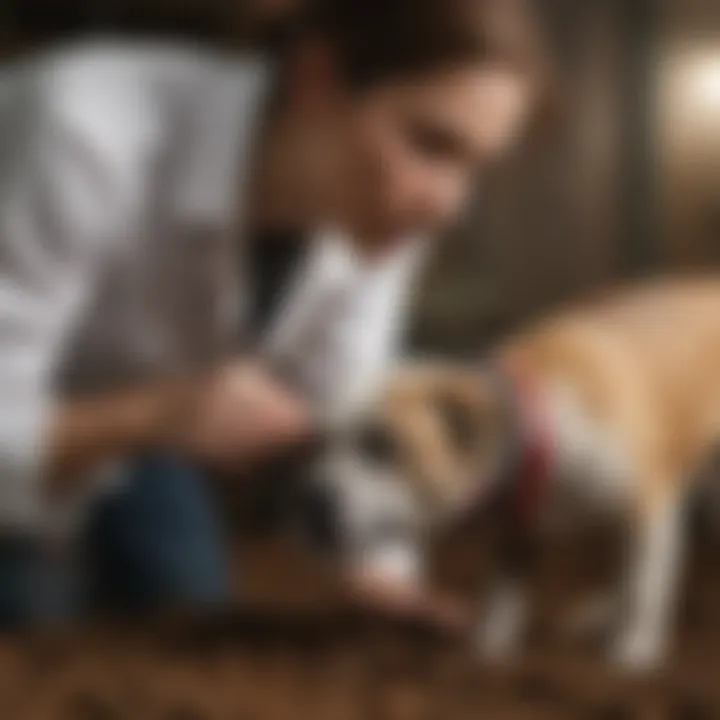 A veterinarian examining a dog