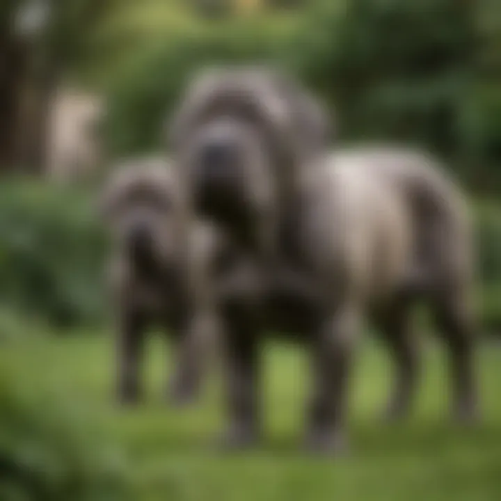 Neapolitan Mastiff playing in a lush green backyard