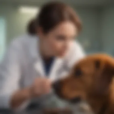 A veterinarian examining a dog in a clinic setting