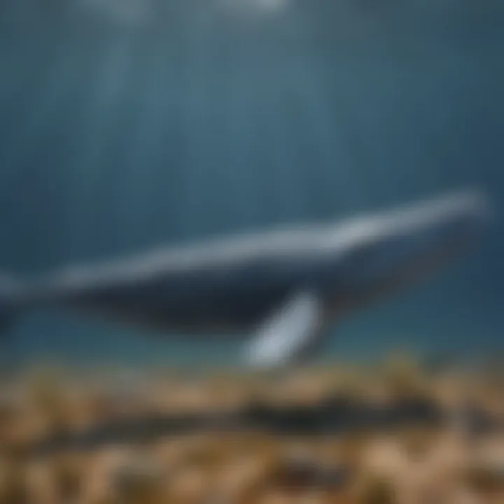 Infographic showing the growth stages of blue whales from calf to adult.