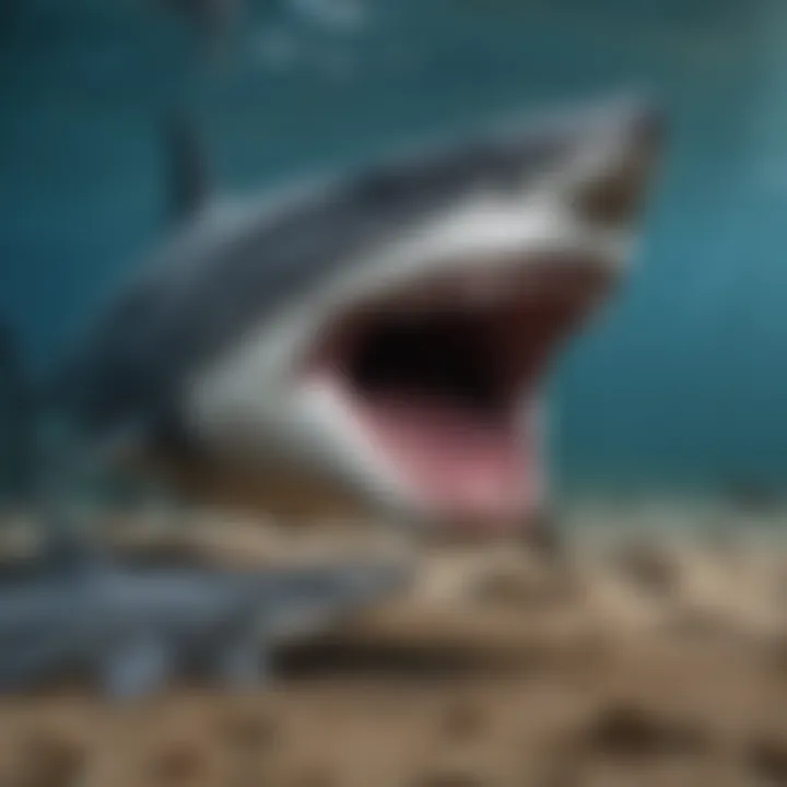 A life-sized depiction of Megalodon compared to a modern shark