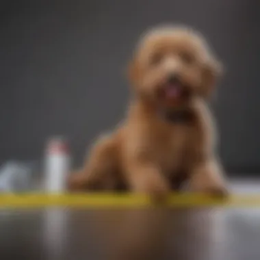 Measuring the Size of a Mini Labradoodle Mini Labradoodle sitting beside a measuring tape