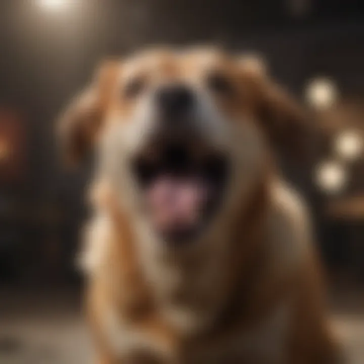 A dog growling while playing, with an expression of excitement