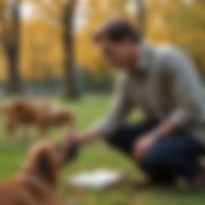 A researcher observing dogs in a park, taking notes on their sounds