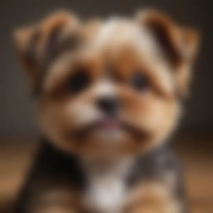 A Yorkie Shih Tzu puppy receiving gentle training from its owner