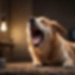 A dog yawning in a relaxed position