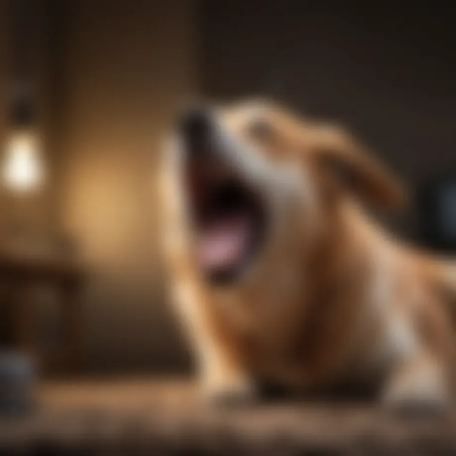 A dog yawning in a relaxed position