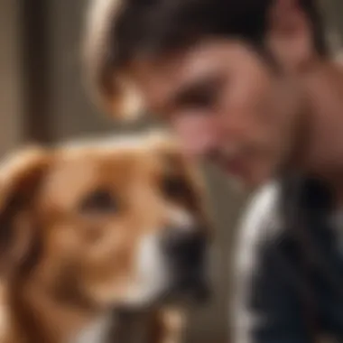Pet owner observing dog with concern
