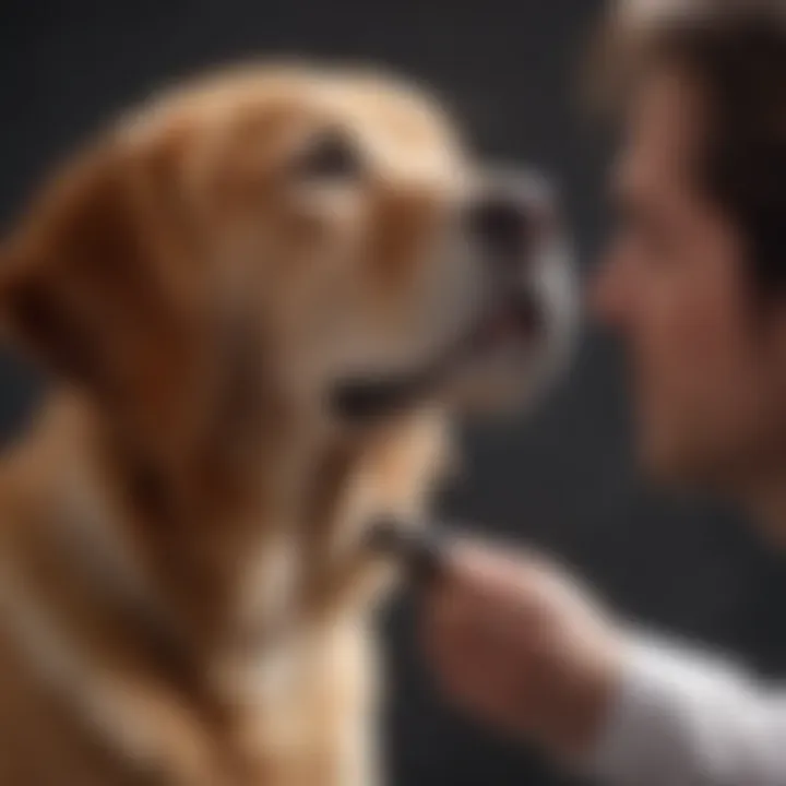 Dog with a vet examining its ears
