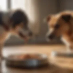 A concerned dog owner observing their pet's empty food bowl
