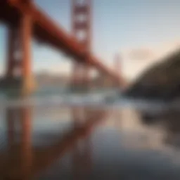A vibrant street scene showcasing San Francisco's iconic Golden Gate Bridge.
