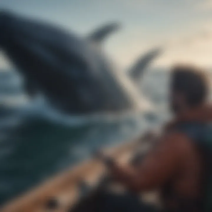 A researcher observing whales from a boat