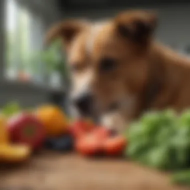 Healthy Treats: Fruits and Vegetables for Dogs A dog enjoying fresh fruits and vegetables