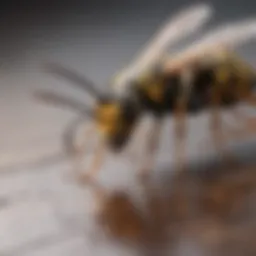 Close-up of a wasp on a deck surface