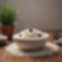 A bowl of white rice with dog paw prints in the background