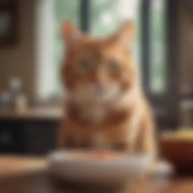 Healthy cat with a full bowl