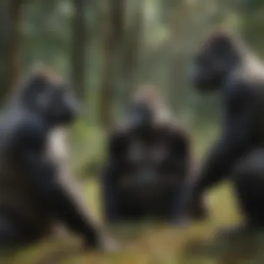Gorillas in Social Interaction A group of gorillas interacting in their natural surroundings