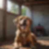 Happy dog playing in a shelter environment.