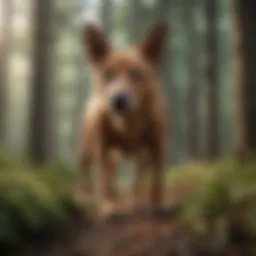 Dog sniffing around in a forest