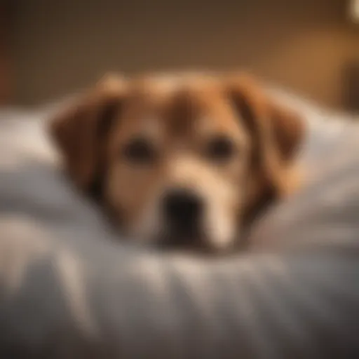 A serene dog resting peacefully on a soft bed, embodying calmness.
