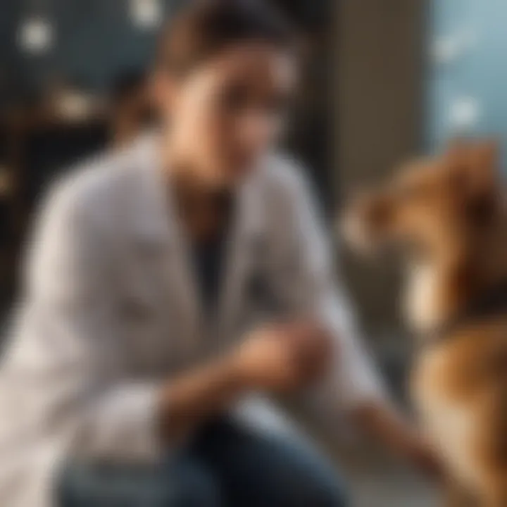A veterinarian consulting with a pet owner, providing guidance on dog health.